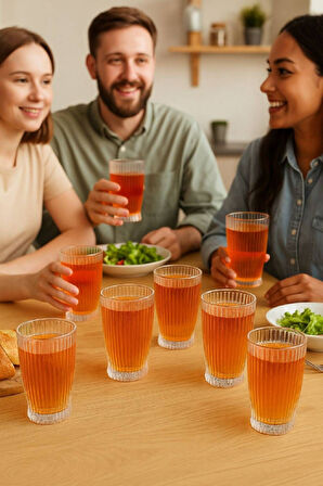 Modern Çizgili Tasarım 6'lı Bardak Seti – Hem Şık Hem Dayanıklı-Su - Meşrubat - Soğuk Kahve Bardağı