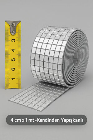 1 Metre Uzunluğunda Gümüş Renk Aynalı Mozaik Taşlı Dekor Bandı 4 cm x 1 mt Şerit Bant Gümüş