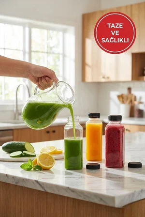 3'lü 300ML Kare Pet Şişe Seti | Şeffaf Plastik Kapaklı Saklama & İçecek Şişesi