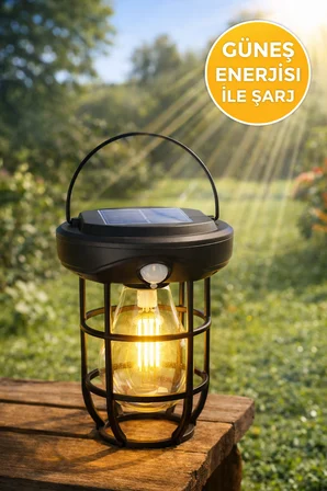 MEDUSHOP Solar Kamp Lambası Sensörlü Bahçe Lambası Güneş Enerjili LED Askılı Dış Mekan Fener