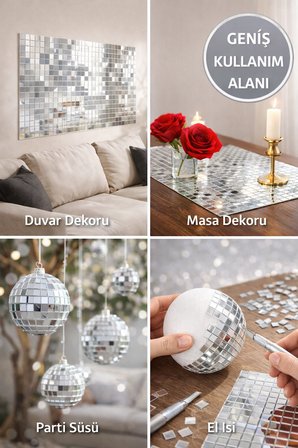 Kendinden Yapışkanlı Aynalı Mozaik Fayans Sticker Kare Cam Ayna Dekor Panel 30x30 Cm DIY Duvar Dekoru