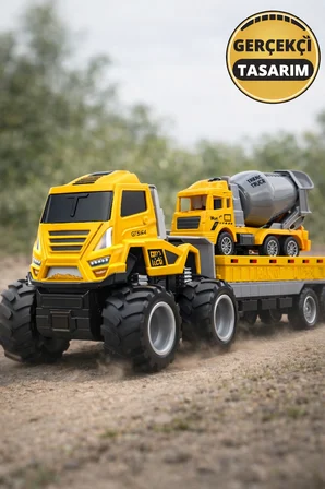 İttir Bırak Oyuncak Tır 4x4 Taşıyıcı Kamyon Beton Mikserli Çocuk İnşaat Oyuncak Seti