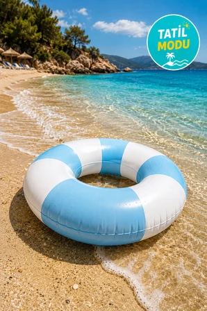 91 Cm Şişme Deniz Simidi Mavi Beyaz Yetişkin Çocuk Havuz Plaj Yüzme Can Simidi