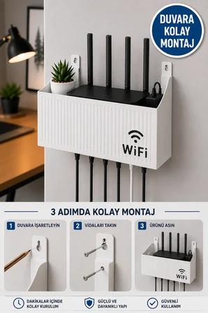 WiFi Modem Düzenleyici Beyaz Duvar Rafı Kablo Toplayıcı Router Askılığı Modem Organizer