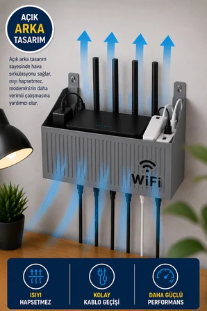 Gri WiFi Modem Düzenleyici Duvar Rafı Kablo Toplayıcı Router Organizer Modem Askılığı