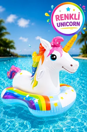 Sihirli Unicorn Binici Şişme Deniz Oyuncağı 163x86 Cm Çocuk Havuz Deniz Simidi Büyük Boy