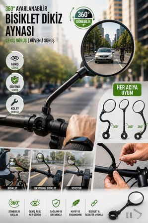 360° Ayarlanabilir Bisiklet Aynası Gidon Bağlantılı Geniş Açılı Motosiklet Scooter Dikiz Aynası