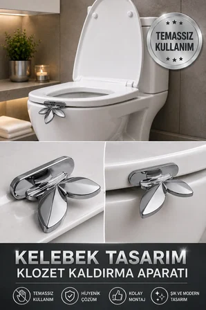 Klozet Kaldırma Aparatı 2 Adet Metalik Gri Yapışkanlı Temassız Hijyenik WC Kapak Tutacağı