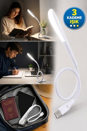 USB LED Masa Lambası Dokunmatik 3 Kademe Parlaklık Ayarlı Esnek Gövdeli Okuma Lambası