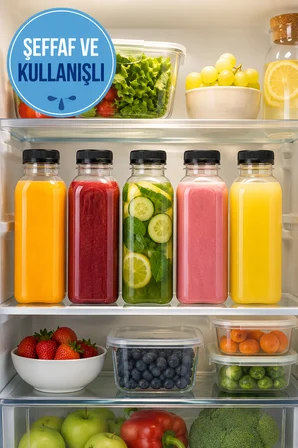 300 ML Smoothie Şişesi Kapaklı Kare PET Şişe Okul Beslenme Meyve Suyu Mama Kabı