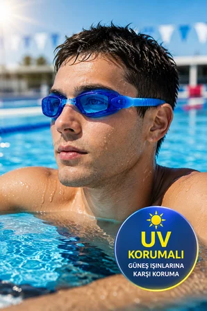 UV Korumalı Buğu Önleyici Yüzücü Gözlüğü Mavi Ayarlanabilir Profesyonel Deniz Havuz Gözlüğü