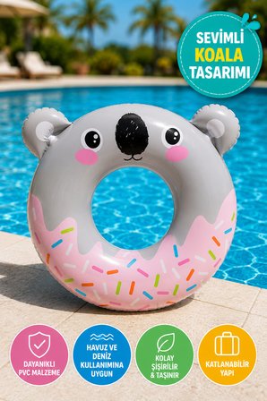 Çocuk Deniz Simidi Koala Desenli Şişme Yüzme Simidi Havuz Deniz Can Simidi Yaz Tatil Oyuncağı