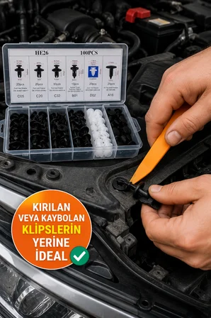 100 Parça Araç Klips Seti Kapı Döşeme Tampon Çamurluk Plastik Perçin Oto Trim Klips Kiti