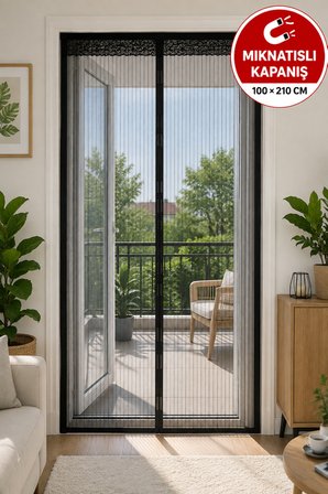 Mıknatıslı Kapı Sinekliği 100x210 cm Siyah Manyetik Otomatik Kapanan Sineklik Tülü