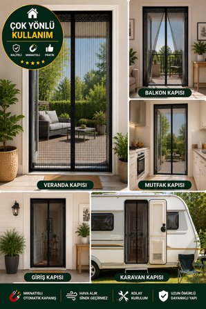 Mıknatıslı Kapı Sinekliği 100x210 cm Siyah Manyetik Otomatik Kapanan Sineklik Tülü