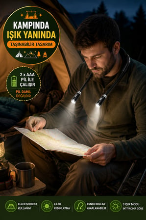 Boyun Tipi LED Okuma Lambası Esnek Çift Başlıklı Eller Serbest Kitap Okuma Işığı Siyah