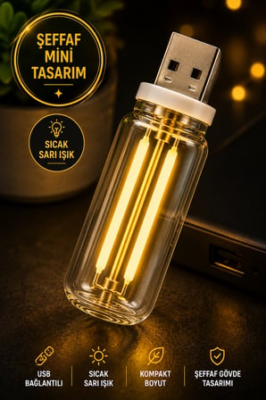 USB Mini LED Gece Lambası Sarı Işık Şeffaf Dekoratif Taşınabilir Aydınlatma 6,5 cm
