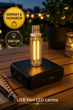 USB Mini LED Gece Lambası Sarı Işık Şeffaf Dekoratif Taşınabilir Aydınlatma 6,5 cm