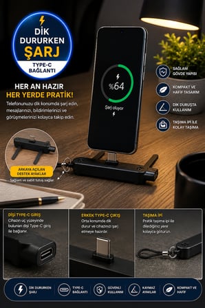 Type-C Katlanabilir Mini Telefon Standı Masaüstü Ayarlanabilir Taşınabilir Tutucu Şarj Konnektör