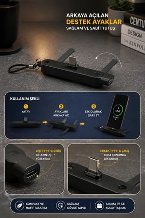 Type-C Katlanabilir Mini Telefon Standı Masaüstü Ayarlanabilir Taşınabilir Tutucu Şarj Konnektör