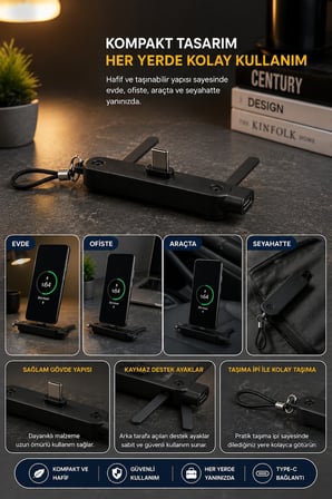 Type-C Katlanabilir Mini Telefon Standı Masaüstü Ayarlanabilir Taşınabilir Tutucu Şarj Konnektör