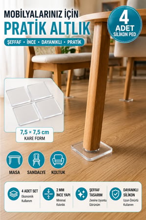 BUFFER® 4 Adet Silikon Şeffaf Koltuk Mobilya Masa Beyaz Eşya Yazıcı Koruyucu Kaydırmaz  Dayanıklı Pe