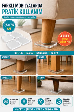 BUFFER® 4 Adet Silikon Şeffaf Koltuk Mobilya Masa Beyaz Eşya Yazıcı Koruyucu Kaydırmaz  Dayanıklı Pe