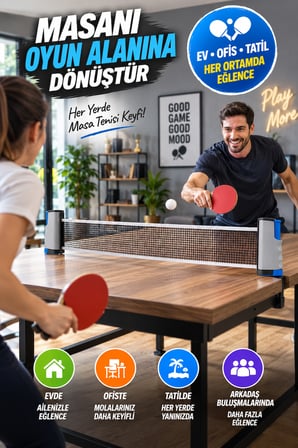 Teleskopik Masa Tenisi Filesi 170 cm Açılır Kapanır Rulo Ping Pong File Seti Gri Mavi
