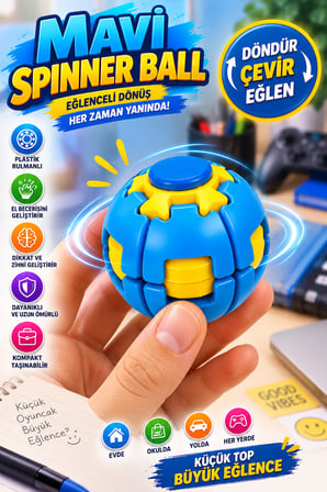 Mavi Dönen Spinner Ball Top El Beceri Zeka Oyuncağı Renkli Döner Fidget Stres Oyuncağı