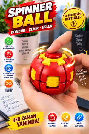 Kırmızı Dönen Spinner Ball Top El Beceri Zeka Oyuncağı Renkli Döner Fidget Stres Oyuncağı