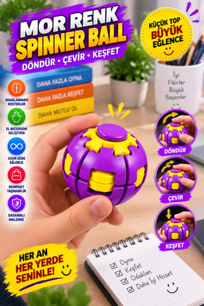 Mor Dönen Spinner Ball Top El Beceri Zeka Oyuncağı Renkli Döner Fidget Stres Oyuncağı