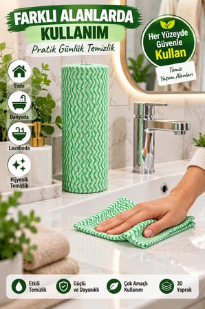 Yeşil 30 Yaprak Rulo Temizlik Bezi 25x29 cm Kopar Kullan Çok Amaçlı Mutfak Bezi 
