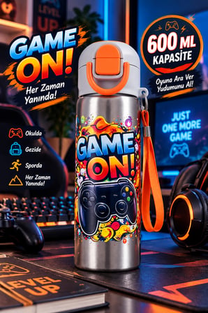 Gri 600 ML Çocuk Çelik Matara 304 BPA Free 2 Kademeli Pipetli Kilitli Okul Suluğu