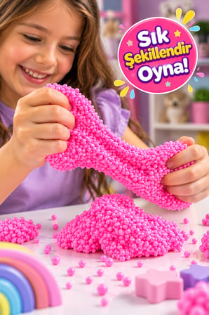 Pembe Köpük Boncuklu Şekillendirilebilir Oyun Hamuru Eğlenceli Aktivite Oyuncağı 3+ Yaş