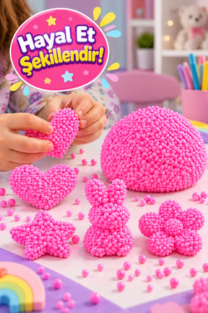 Pembe Köpük Boncuklu Şekillendirilebilir Oyun Hamuru Eğlenceli Aktivite Oyuncağı 3+ Yaş