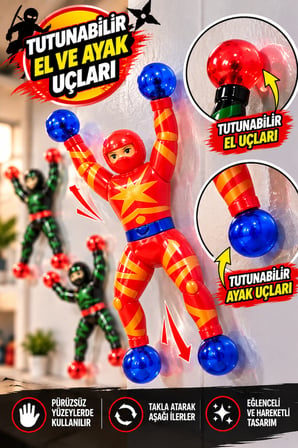 3'lü Duvara Yapışan Takla Atan Ninja Figür Oyuncak Seti Hareketli Çocuk Oyuncağı 4+ Yaş