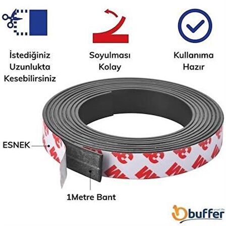 Marydien Yapışkanlı Şerit Mıknatıs Magnet Kes Kullan Güçlü Sağlam Rulo Çıkarılması Kolay Siyah 2cm x 1 mt