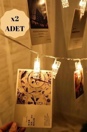Marydien 3 Metre 20li Led Işıklı Dekoratif Fotoğraf Askılığı Mandalları