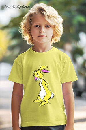 HAYVAN FİGÜRLÜ SARI TAVŞAN BASKILI OVERSIZE TİŞÖRT