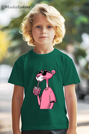 HAYVAN FİGÜRLÜ PEMBE PANTER BASKILI OVERSIZE TİŞÖRT