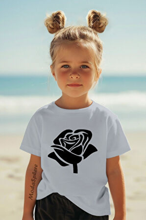 SİYAH GÜL BASKILI ÇOCUK TİŞÖRT