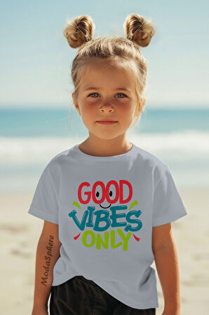 GOODVIBES BASKILI BİSİKLET YAKA KISA KOLLU ÇOCUK TİŞÖRT