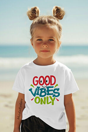 GOODVIBES BASKILI BİSİKLET YAKA KISA KOLLU ÇOCUK TİŞÖRT