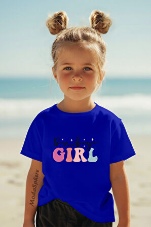 BABY GIRL BASKILI BİSİKLET YAKA KISA KOLLU ÇOCUK TİŞÖRT