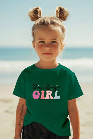 BABY GIRL BASKILI BİSİKLET YAKA KISA KOLLU ÇOCUK TİŞÖRT