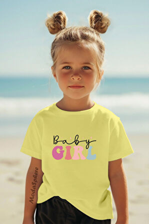 BABY GIRL BASKILI BİSİKLET YAKA KISA KOLLU ÇOCUK TİŞÖRT