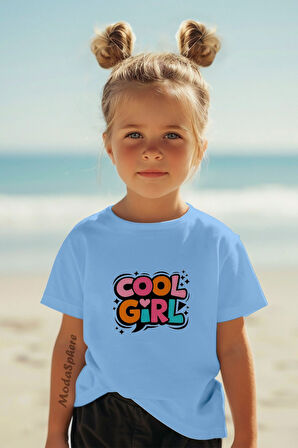 COOL GIRL BASKILI BİSİKLET YAKA KISA KOLLU ÇOCUK TİŞÖRT