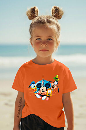 DISNEY BASKILI BİSİKLET YAKA KISA KOLLU ÇOCUK TİŞÖRT