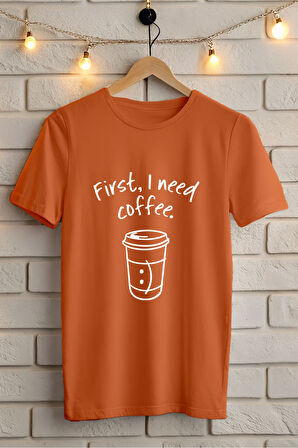 COFFEE BASKILI BİSİKLET YAKA KISA KOLLU UNISEX TİŞÖRT