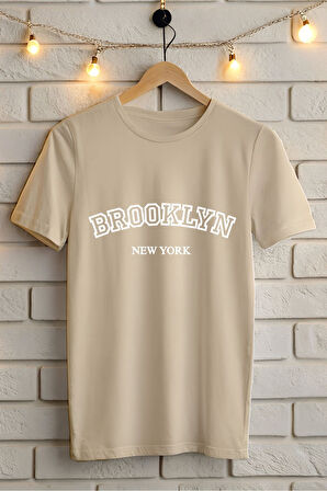 BROOKLYN BASKILI BİSİKLET YAKA KISA KOLLU UNISEX TİŞÖRT